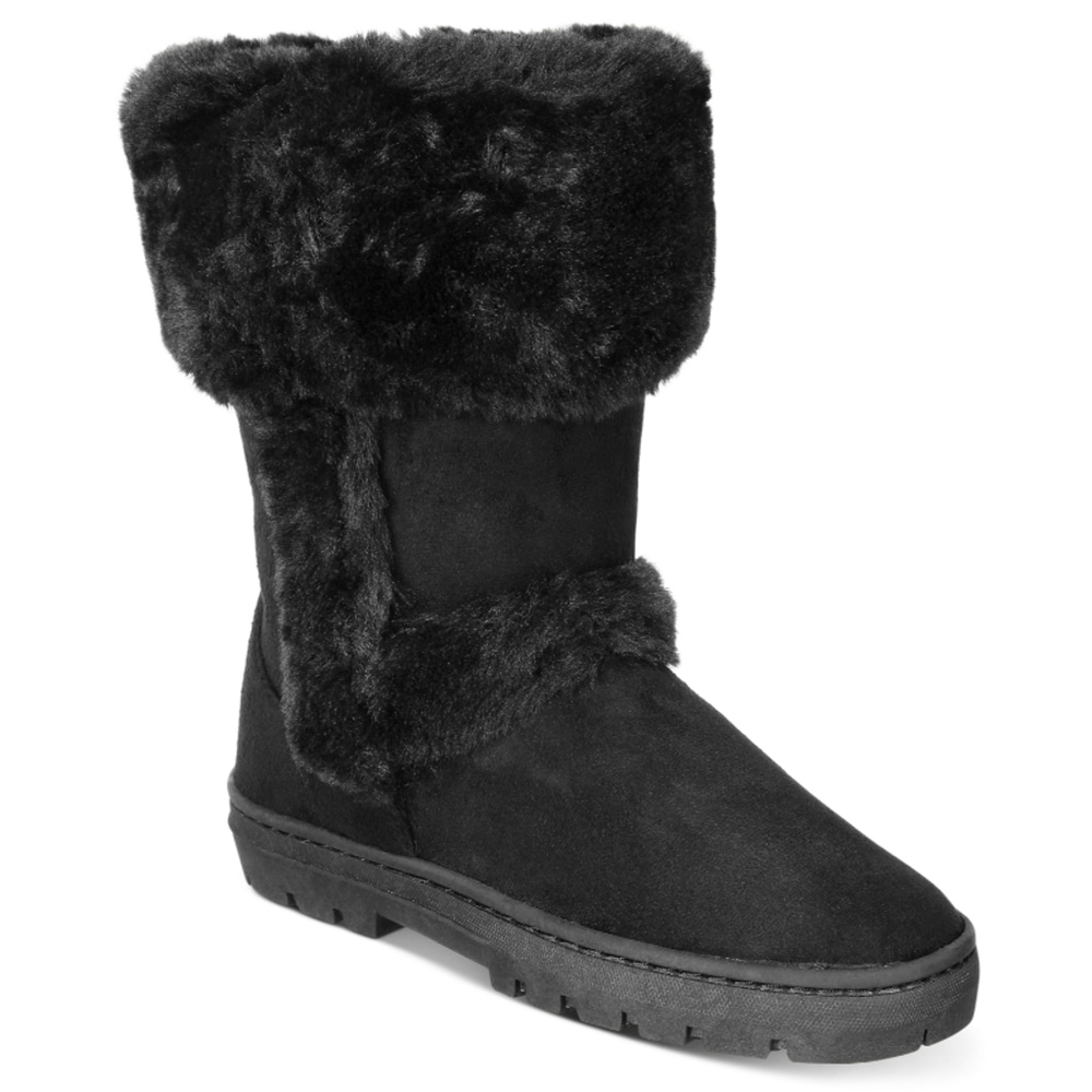 Style & Co Women's Size 5M Suede & Fuzzy Black Witty Winter Boots NIB